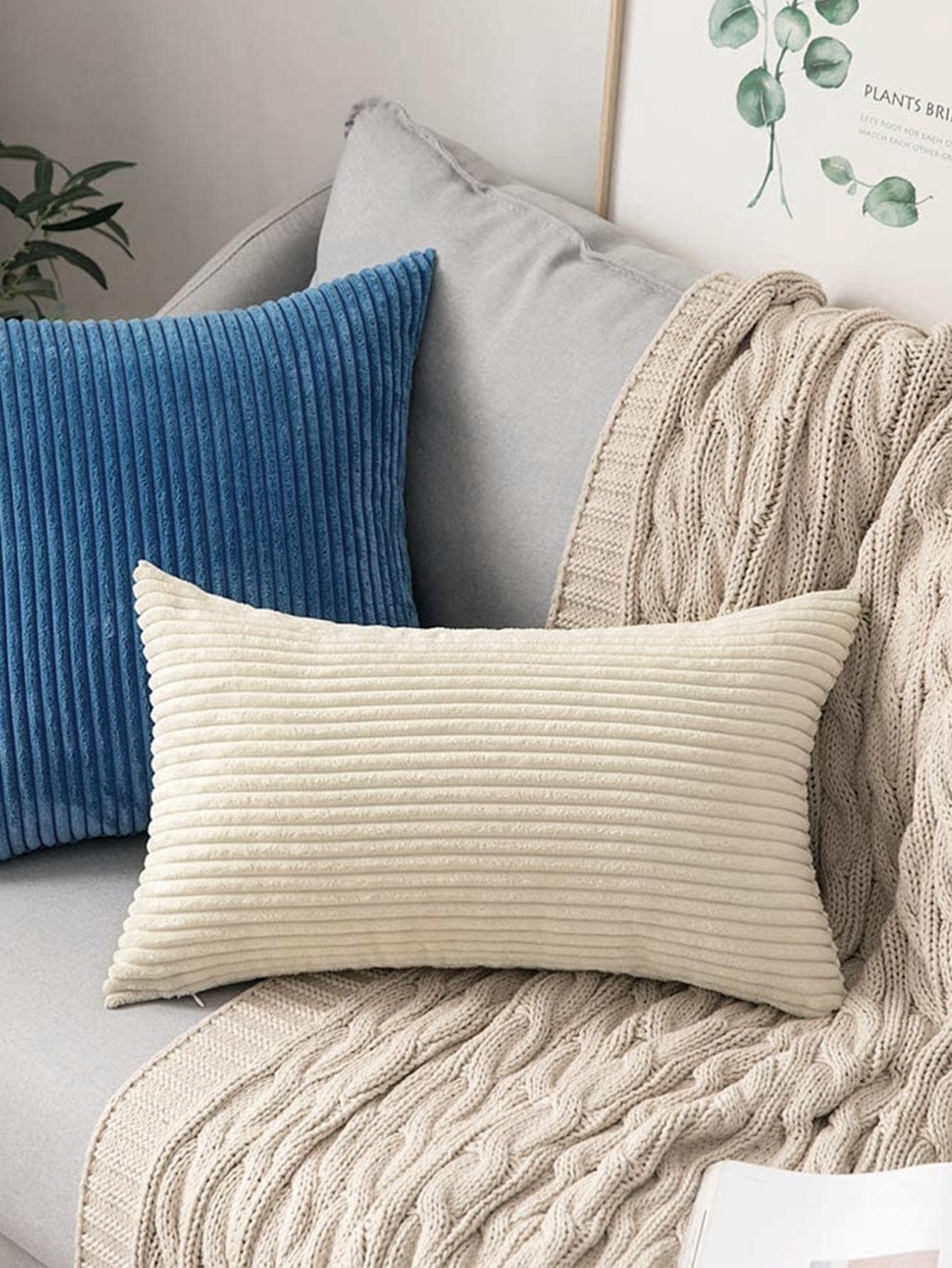 1pc Solid Color Cushion Cover Without Filler, Modern Woven Fabric Throw Pillow Cover For Household