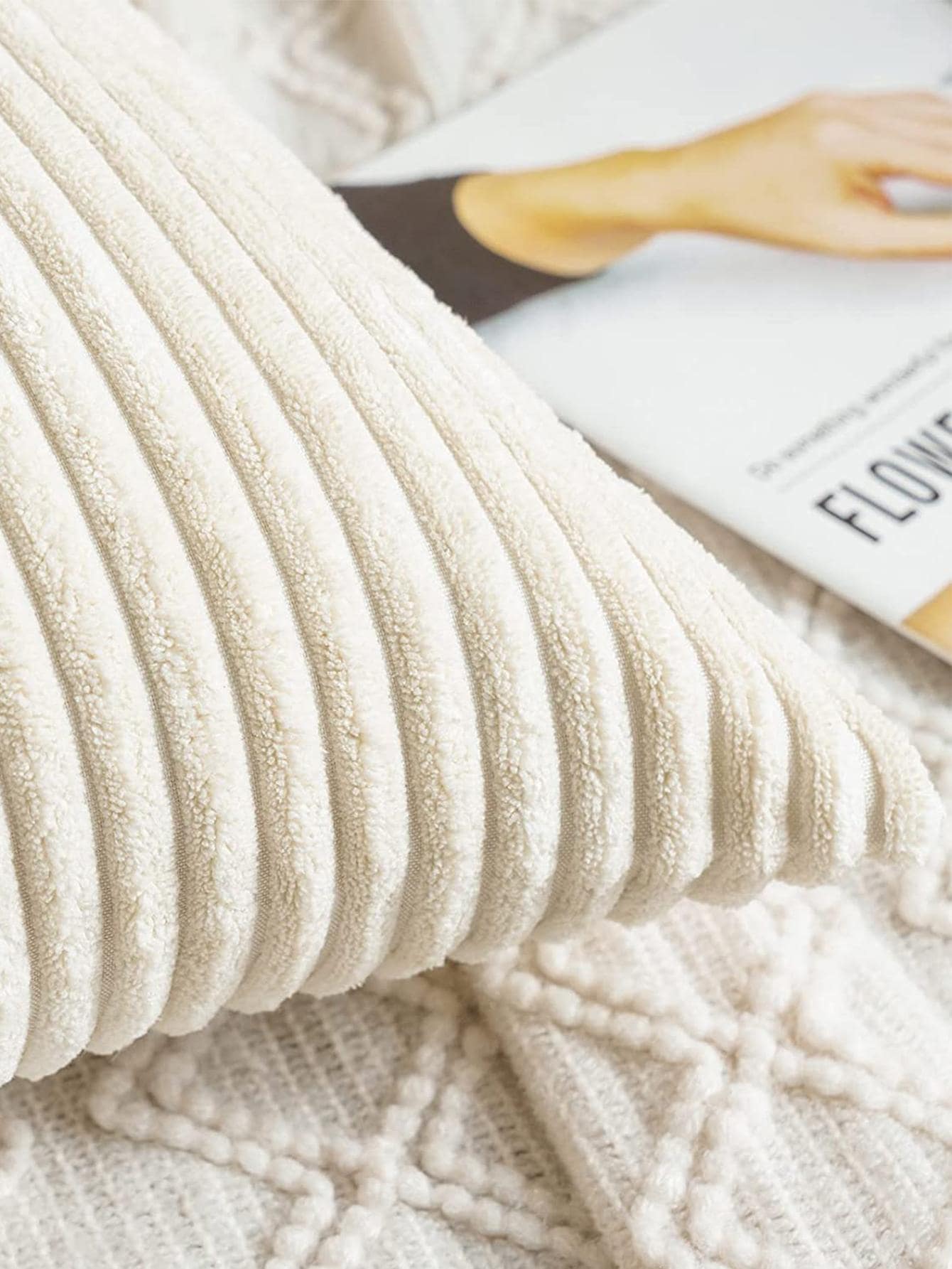 1pc Solid Color Cushion Cover Without Filler, Modern Woven Fabric Throw Pillow Cover For Household