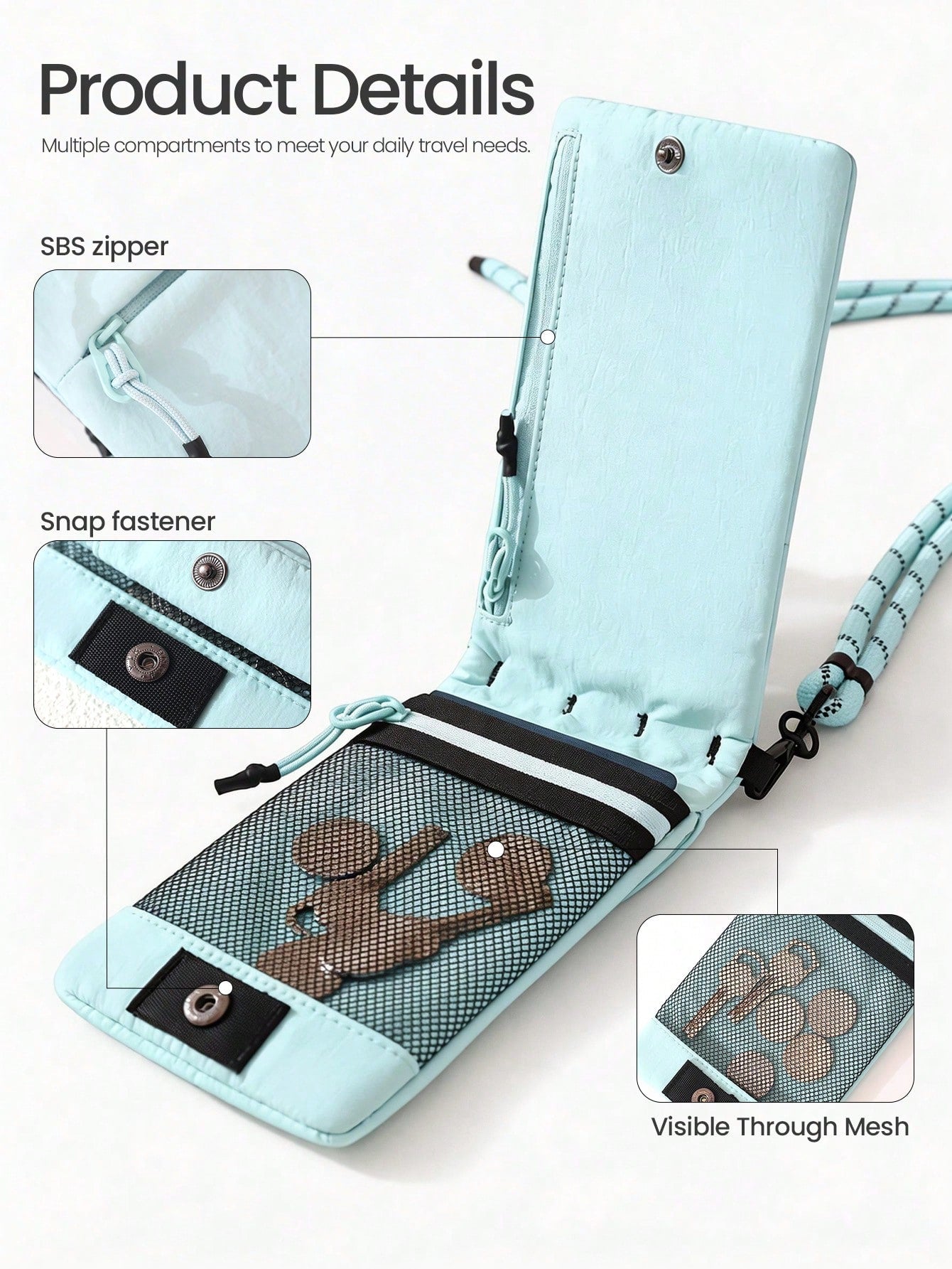 1pc Solid Color Zipper Phone Storage Bag, Multifunctional Crossbody Bag, Ultra-Lightweight Portable Storage Bag, Camping Essential, Camping Gear, Hiking Accessory, Holiday Beach Weekend Bag, Beach Bag