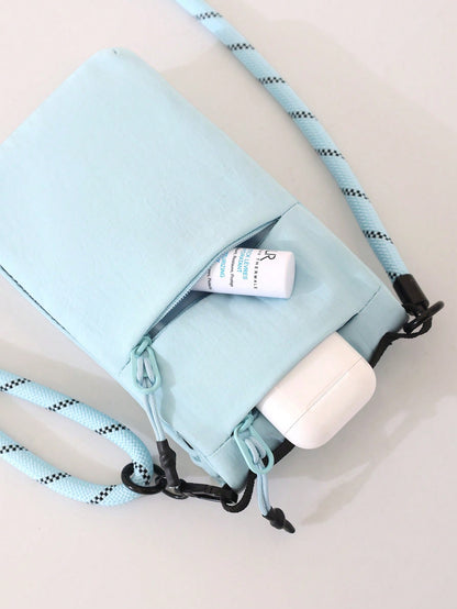1pc Solid Color Zipper Phone Storage Bag, Multifunctional Crossbody Bag, Ultra-Lightweight Portable Storage Bag, Camping Essential, Camping Gear, Hiking Accessory, Holiday Beach Weekend Bag, Beach Bag
