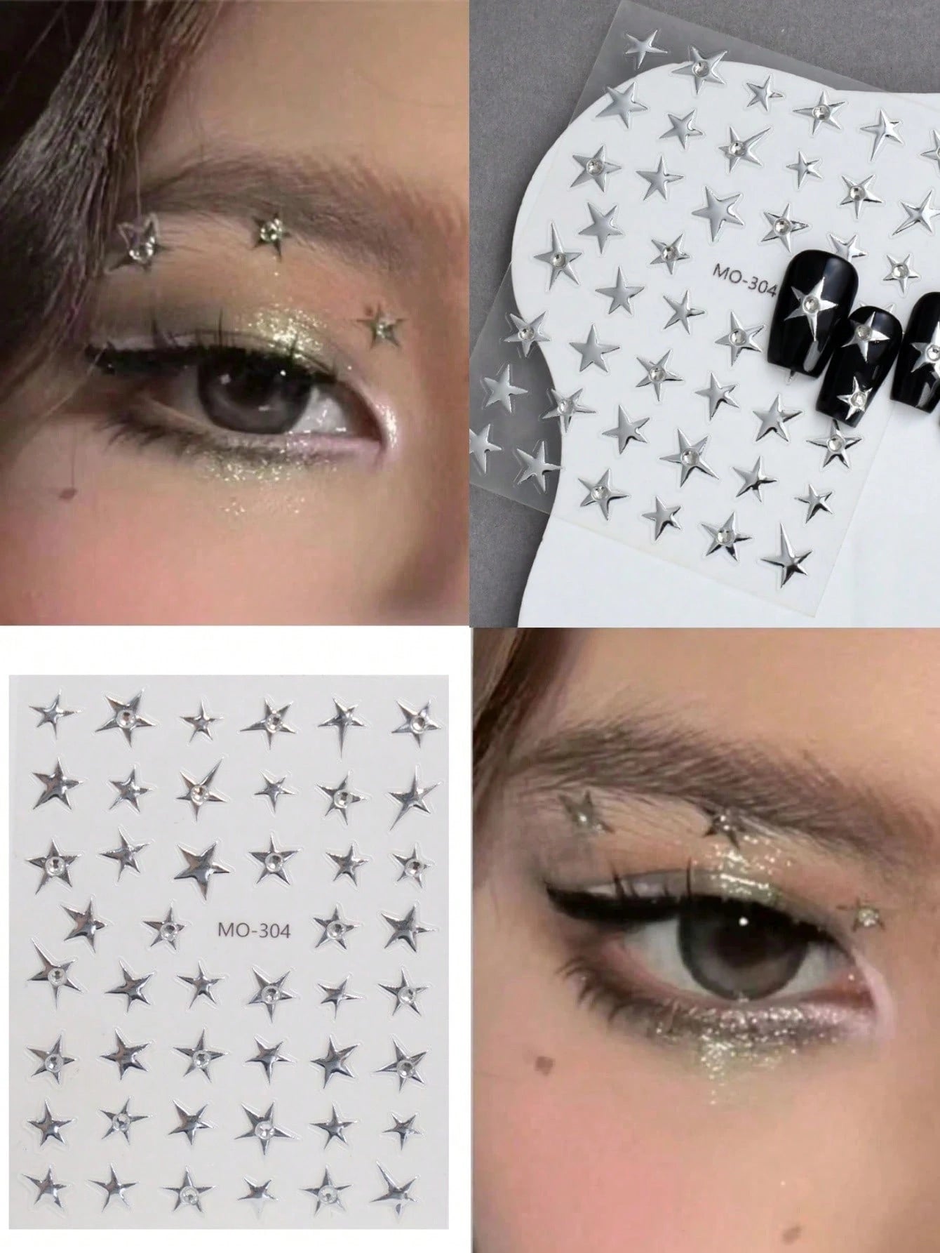 1pc Star Sticker Face Jewelry, Metallic Silver Color With Rhinestone Five-Pointed Star Face Sticker, Suitable For Music Festival Makeup, Sparkling And Versatile For Y2K, Kpop, Carnival, Face Decoratio