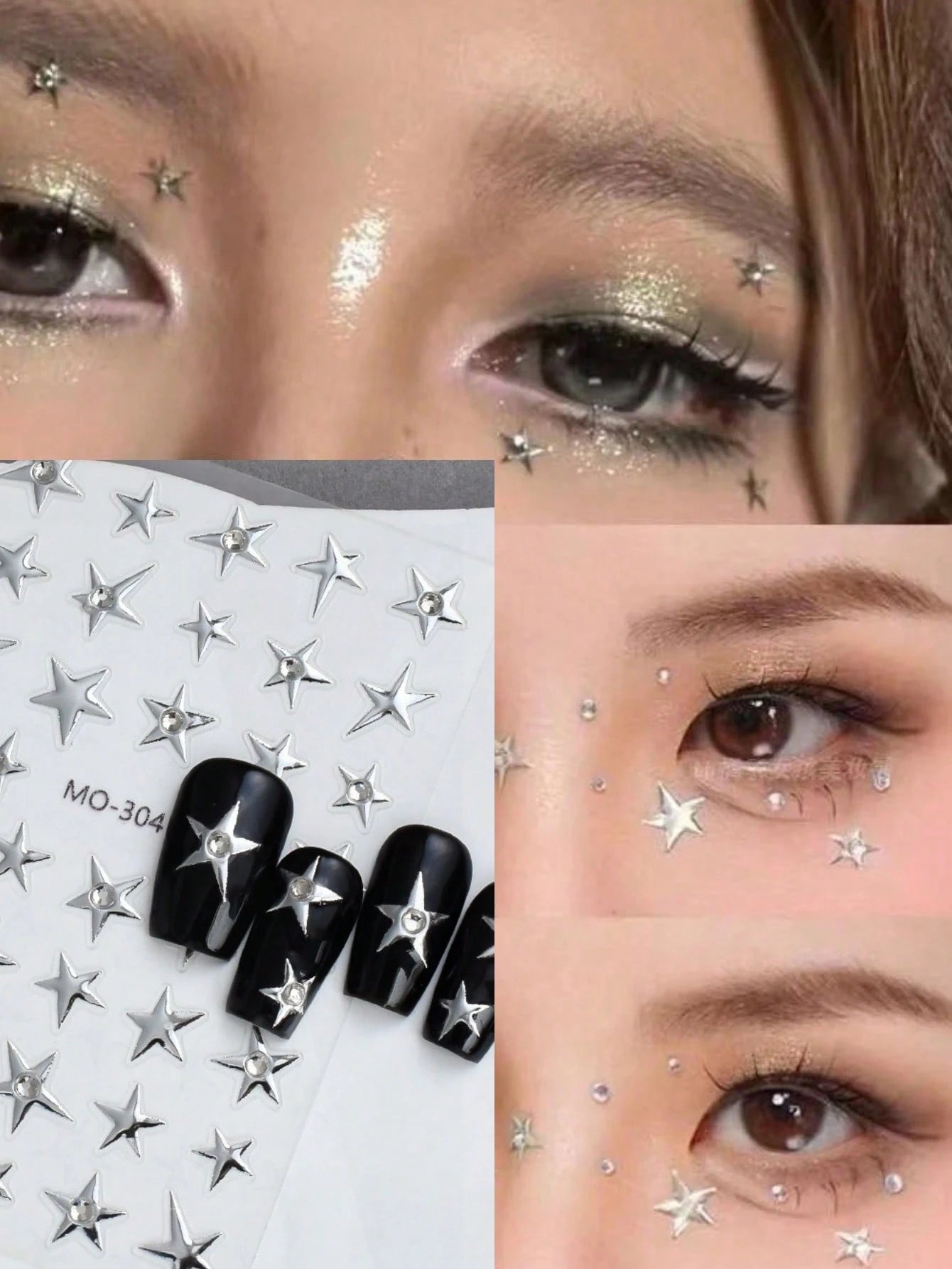 1pc Star Sticker Face Jewelry, Metallic Silver Color With Rhinestone Five-Pointed Star Face Sticker, Suitable For Music Festival Makeup, Sparkling And Versatile For Y2K, Kpop, Carnival, Face Decoratio