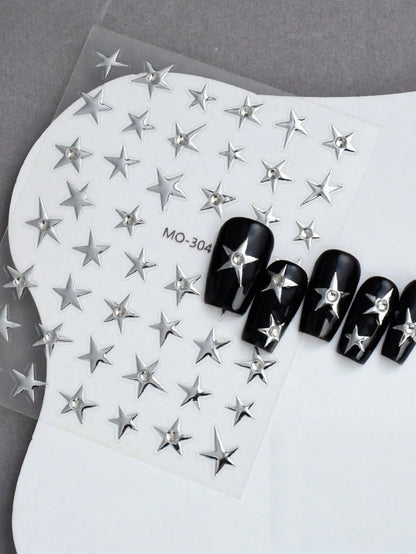 1pc Star Sticker Face Jewelry, Metallic Silver Color With Rhinestone Five-Pointed Star Face Sticker, Suitable For Music Festival Makeup, Sparkling And Versatile For Y2K, Kpop, Carnival, Face Decoratio