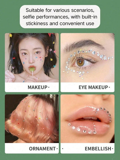 1pc Star Sticker Face Jewelry, Metallic Silver Color With Rhinestone Five-Pointed Star Face Sticker, Suitable For Music Festival Makeup, Sparkling And Versatile For Y2K, Kpop, Carnival, Face Decoratio