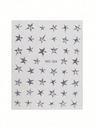 1pc Star Sticker Face Jewelry, Metallic Silver Color With Rhinestone Five-Pointed Star Face Sticker, Suitable For Music Festival Makeup, Sparkling And Versatile For Y2K, Kpop, Carnival, Face Decoratio