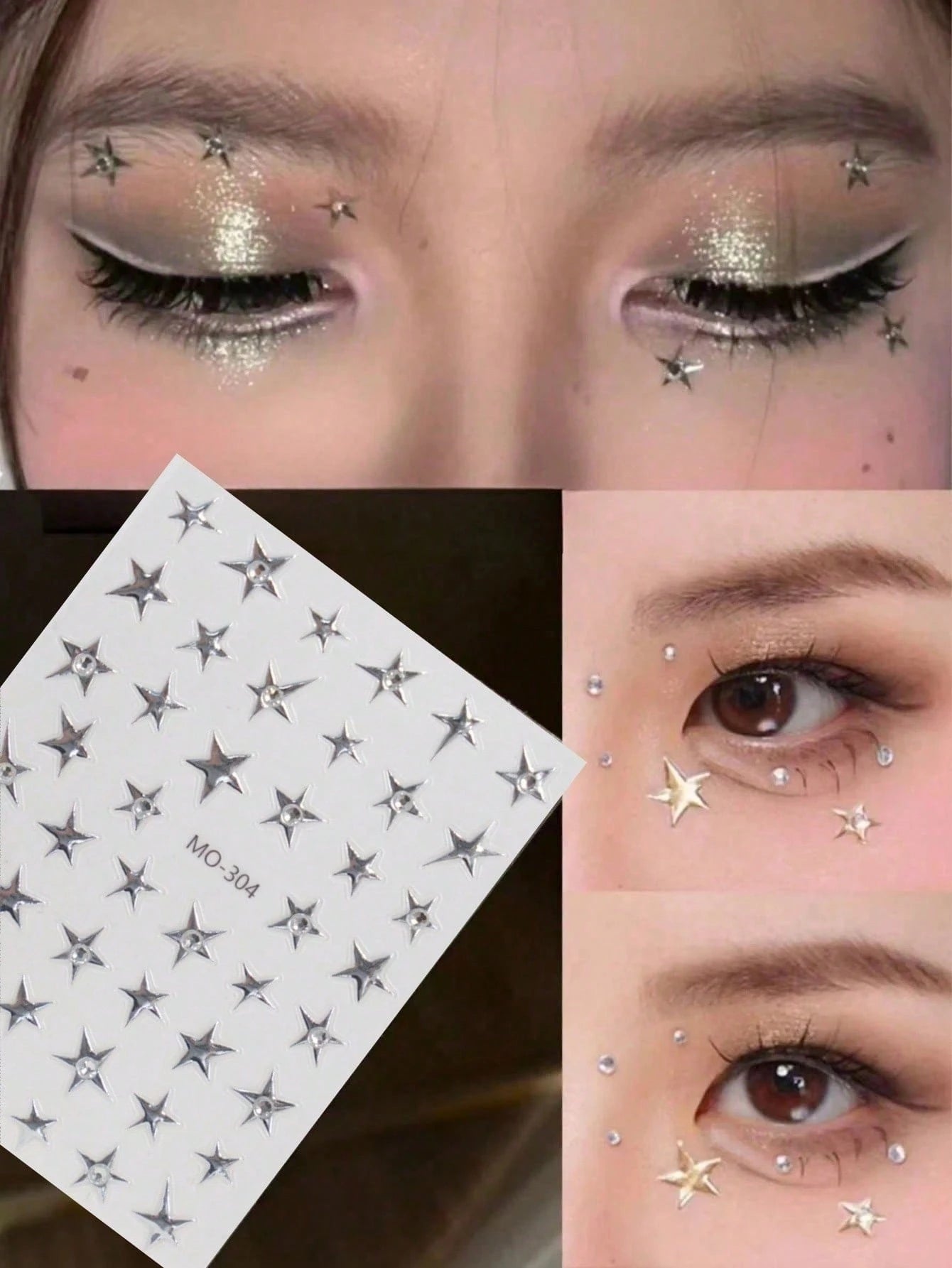 1pc Star Sticker Face Jewelry, Metallic Silver Color With Rhinestone Five-Pointed Star Face Sticker, Suitable For Music Festival Makeup, Sparkling And Versatile For Y2K, Kpop, Carnival, Face Decoratio
