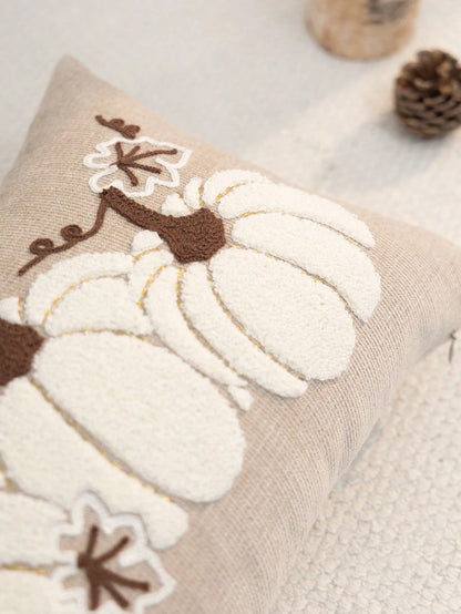 1pc Thanksgiving Khaki Pumpkin Embroidered Pillow Case, Thanksgiving Give Thanks Pillow Cover, Suitable For Indoor Decoration, Thanksgiving Decor, All Season Pillow Case, Without Insert