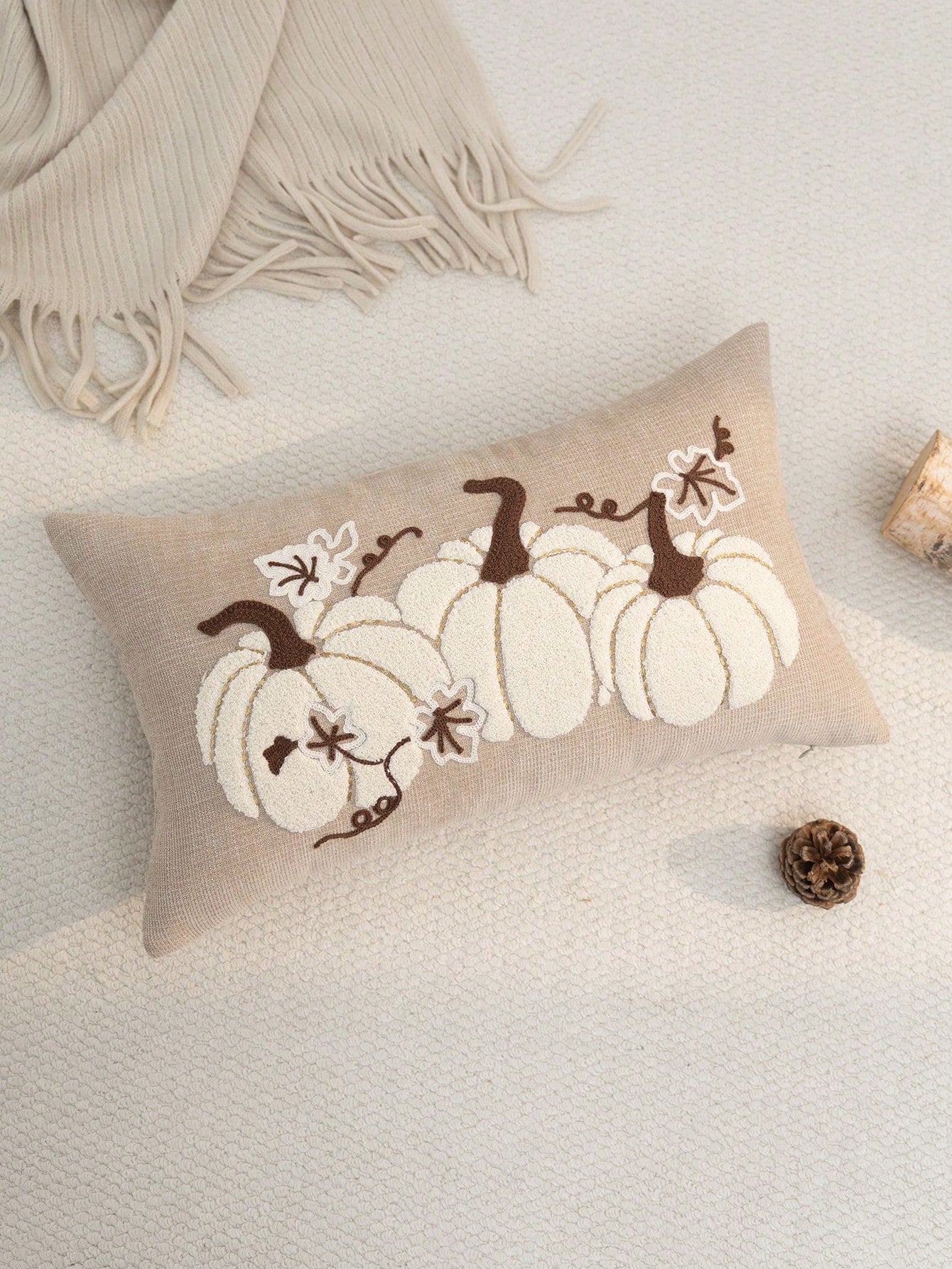 1pc Thanksgiving Khaki Pumpkin Embroidered Pillow Case, Thanksgiving Give Thanks Pillow Cover, Suitable For Indoor Decoration, Thanksgiving Decor, All Season Pillow Case, Without Insert