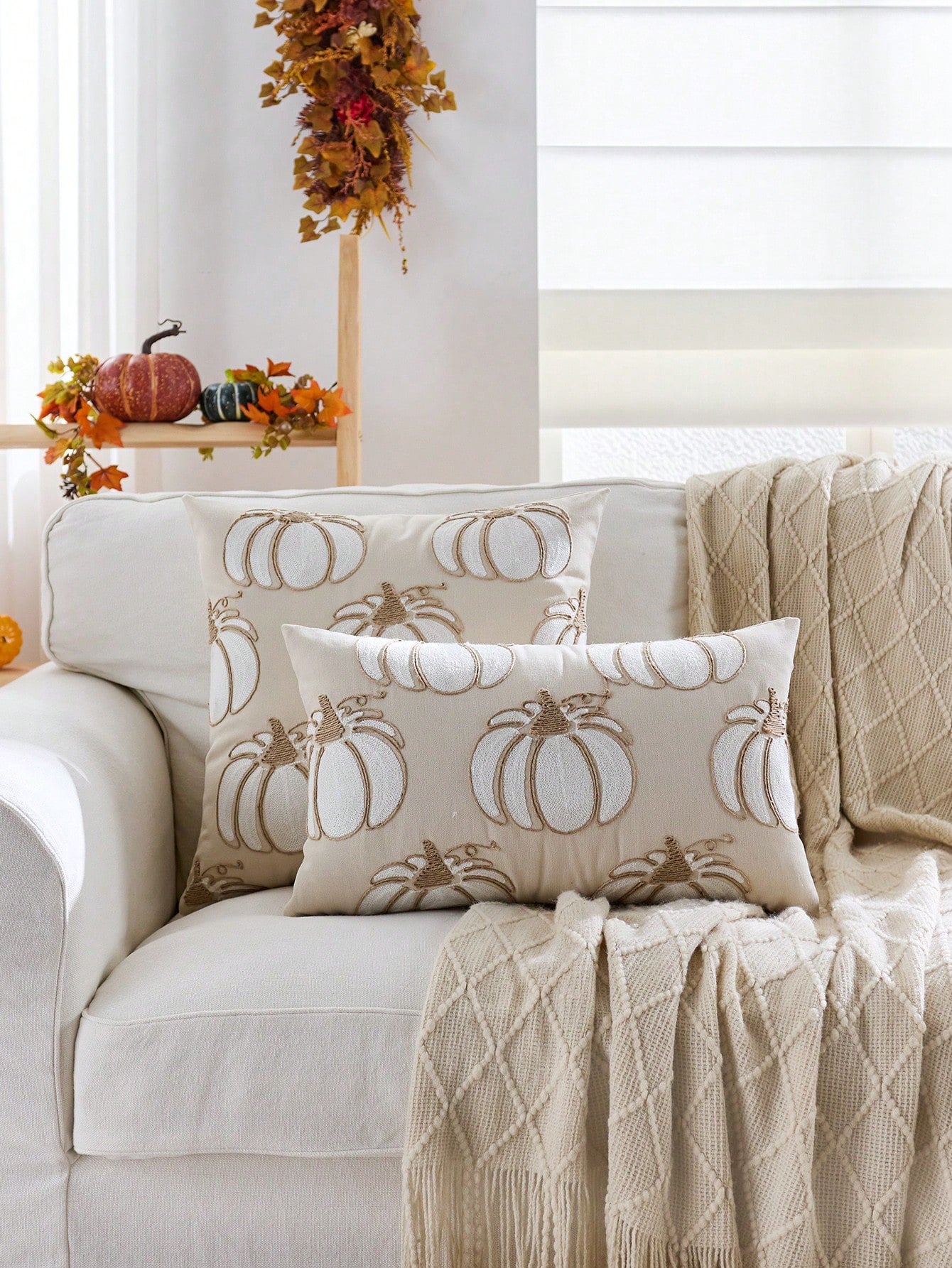 1pc Thanksgiving Pumpkin Embroidered Pillow Case, Suitable For Indoor Decoration, Thanksgiving Decor, All-Season Pillow Case, Without Insert