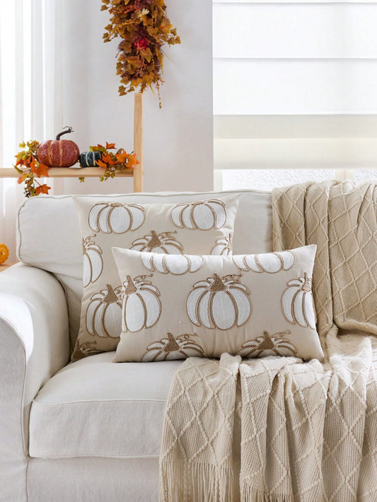 1pc Thanksgiving Pumpkin Embroidered Pillow Case, Suitable For Indoor Decoration, Thanksgiving Decor, All-Season Pillow Case, Without Insert