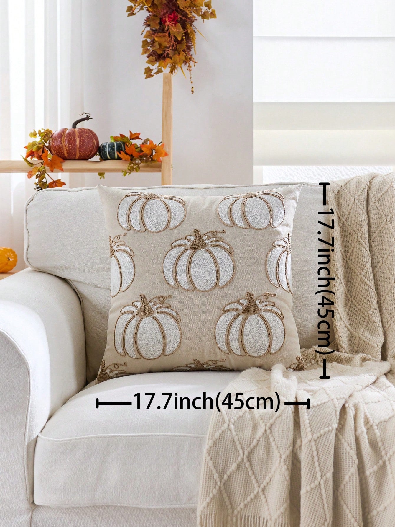 1pc Thanksgiving Pumpkin Embroidered Pillow Case, Suitable For Indoor Decoration, Thanksgiving Decor, All-Season Pillow Case, Without Insert