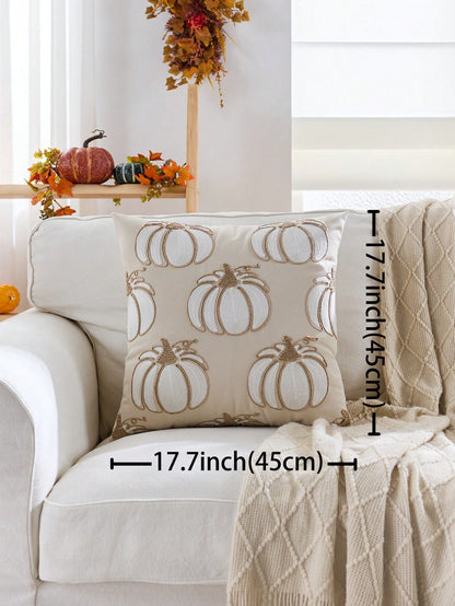 1pc Thanksgiving Pumpkin Embroidered Pillow Case, Suitable For Indoor Decoration, Thanksgiving Decor, All-Season Pillow Case, Without Insert