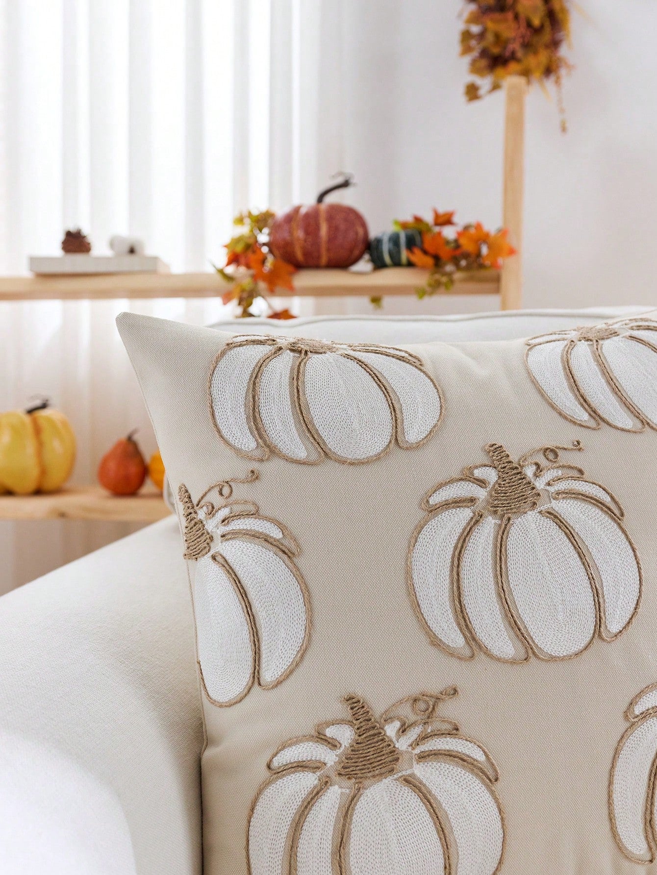 1pc Thanksgiving Pumpkin Embroidered Pillow Case, Suitable For Indoor Decoration, Thanksgiving Decor, All-Season Pillow Case, Without Insert
