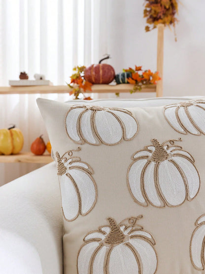 1pc Thanksgiving Pumpkin Embroidered Pillow Case, Suitable For Indoor Decoration, Thanksgiving Decor, All-Season Pillow Case, Without Insert