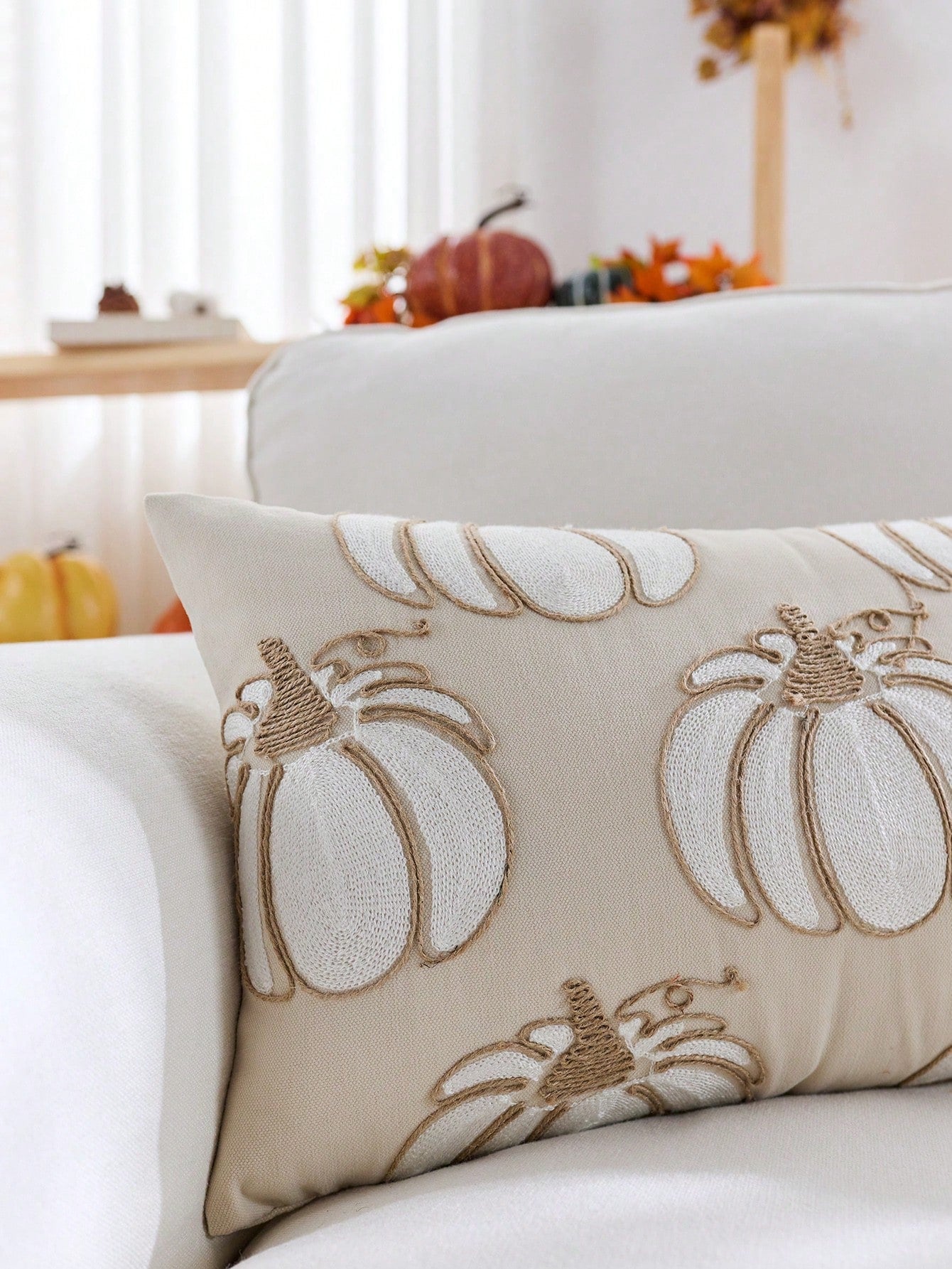 1pc Thanksgiving Pumpkin Embroidered Pillow Case, Suitable For Indoor Decoration, Thanksgiving Decor, All-Season Pillow Case, Without Insert