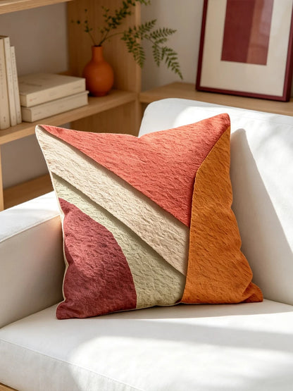 1PC Throw Pillow Cover,Orange Red Geometric Splicing Print,Minimalist Modern Style,For Window Nook Living Room Sofa Decor