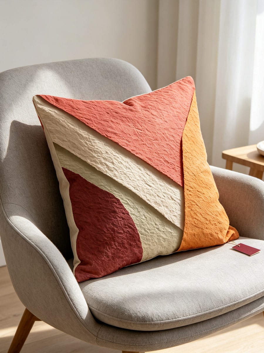 1PC Throw Pillow Cover,Orange Red Geometric Splicing Print,Minimalist Modern Style,For Window Nook Living Room Sofa Decor