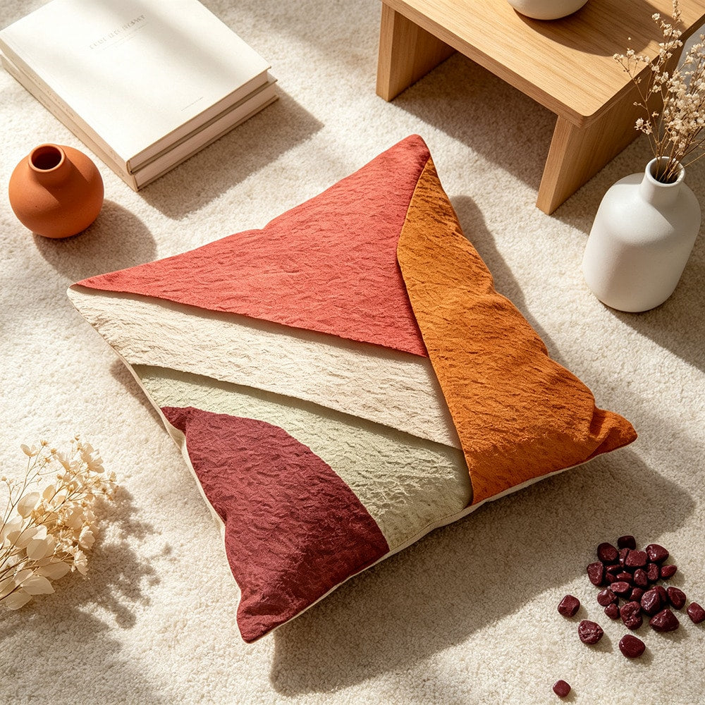 1PC Throw Pillow Cover,Orange Red Geometric Splicing Print,Minimalist Modern Style,For Window Nook Living Room Sofa Decor