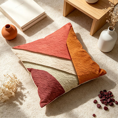 1PC Throw Pillow Cover,Orange Red Geometric Splicing Print,Minimalist Modern Style,For Window Nook Living Room Sofa Decor