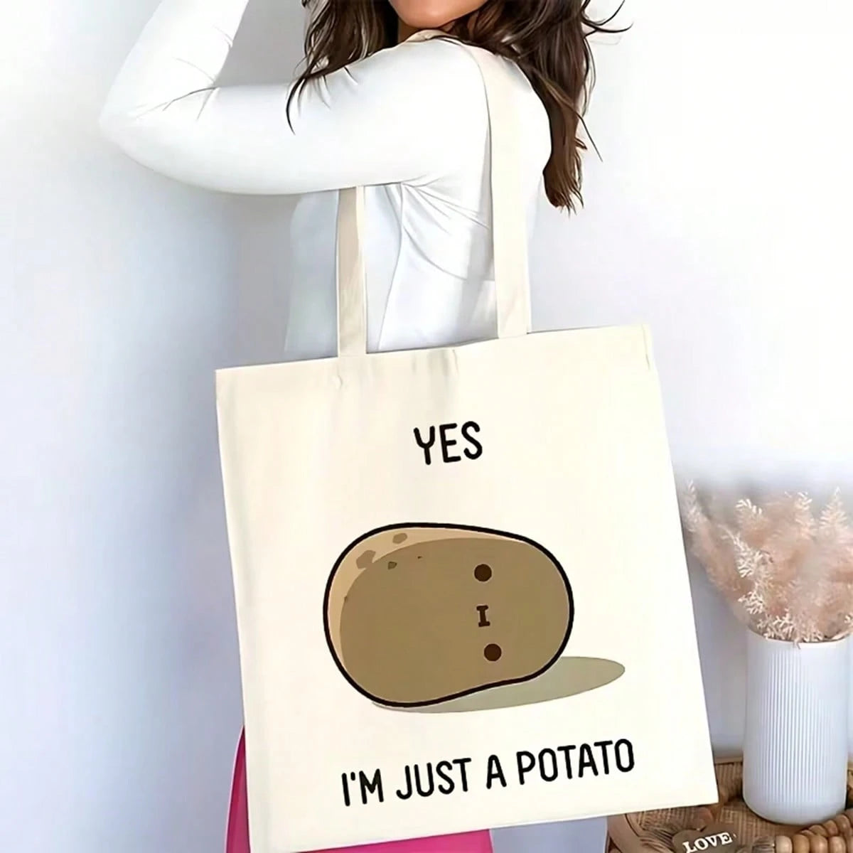 1pc[ Tomato Canvas Tote Bag] Cute Colorful Tomato Pattern Canvas Tote Bag Reusable Grocery Bag, Durable Polyester Canvas For Shopping, Beach, Commuting| Leak-Proof Stylish Summer Gift For Women
