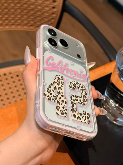 1pc TPU Fashion Shockproof California Leopard Print Number 42 Pink Script Phone Case Compatible With IPhone 17, 16, 15, 14, 13, 12, 11 Pro Max