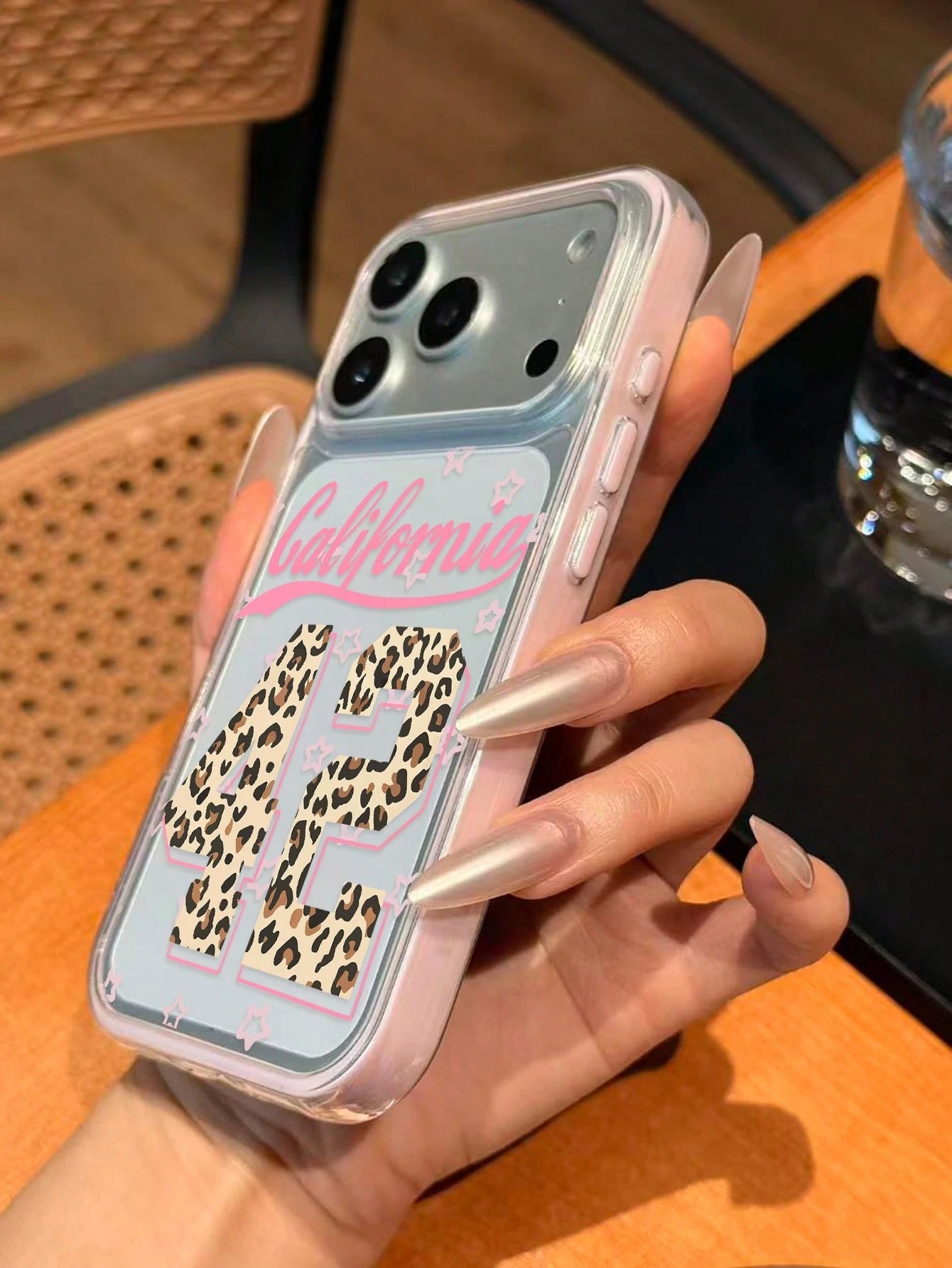 1pc TPU Fashion Shockproof California Leopard Print Number 42 Pink Script Phone Case Compatible With IPhone 17, 16, 15, 14, 13, 12, 11 Pro Max