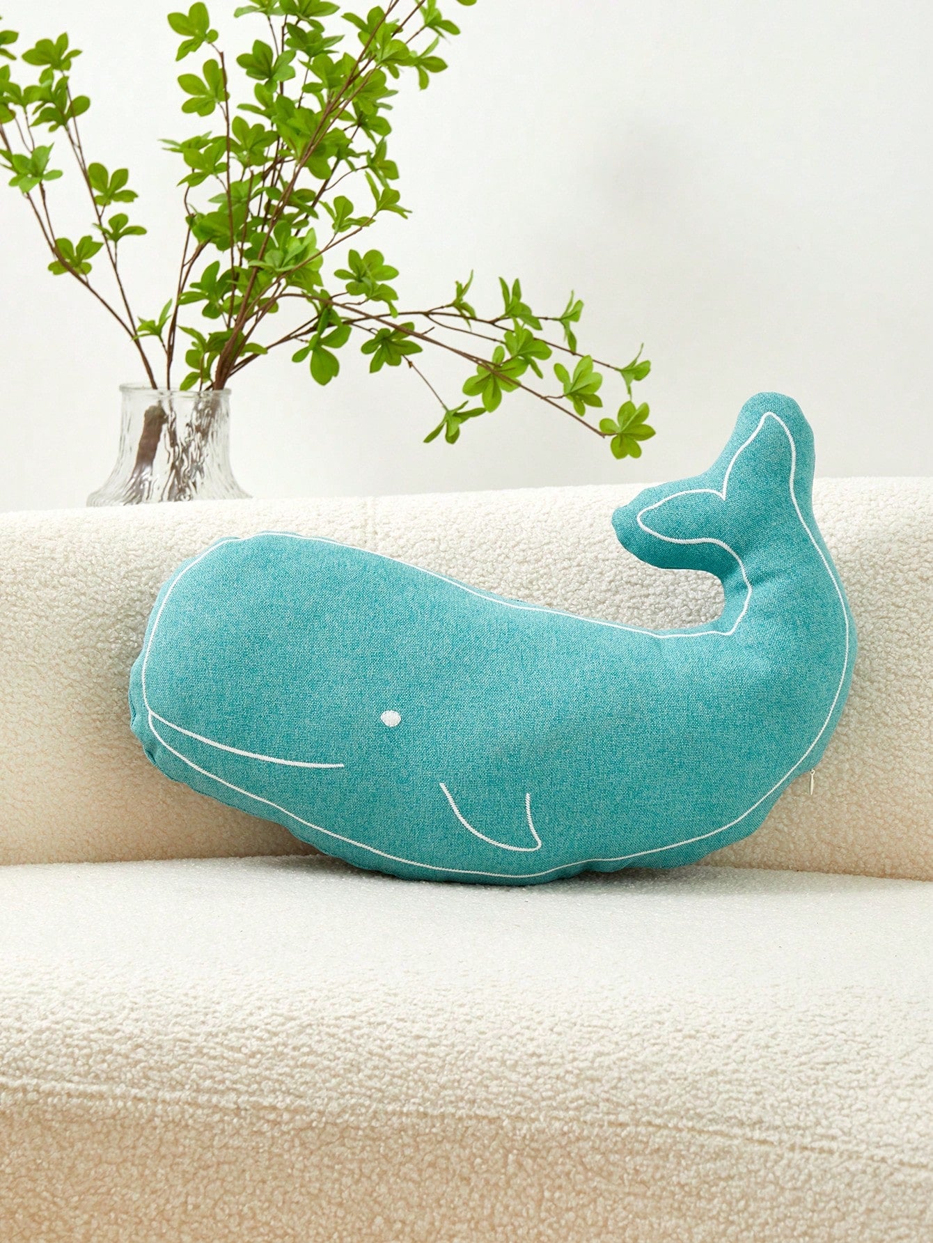 1pc Turquoise Blue Whale Embroidered Shaped Decorative Pillowcase, Suitable For Indoor Decor, Seasonless Shaped Pillowcase, Without Insert