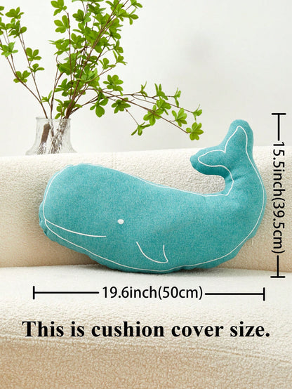 1pc Turquoise Blue Whale Embroidered Shaped Decorative Pillowcase, Suitable For Indoor Decor, Seasonless Shaped Pillowcase, Without Insert