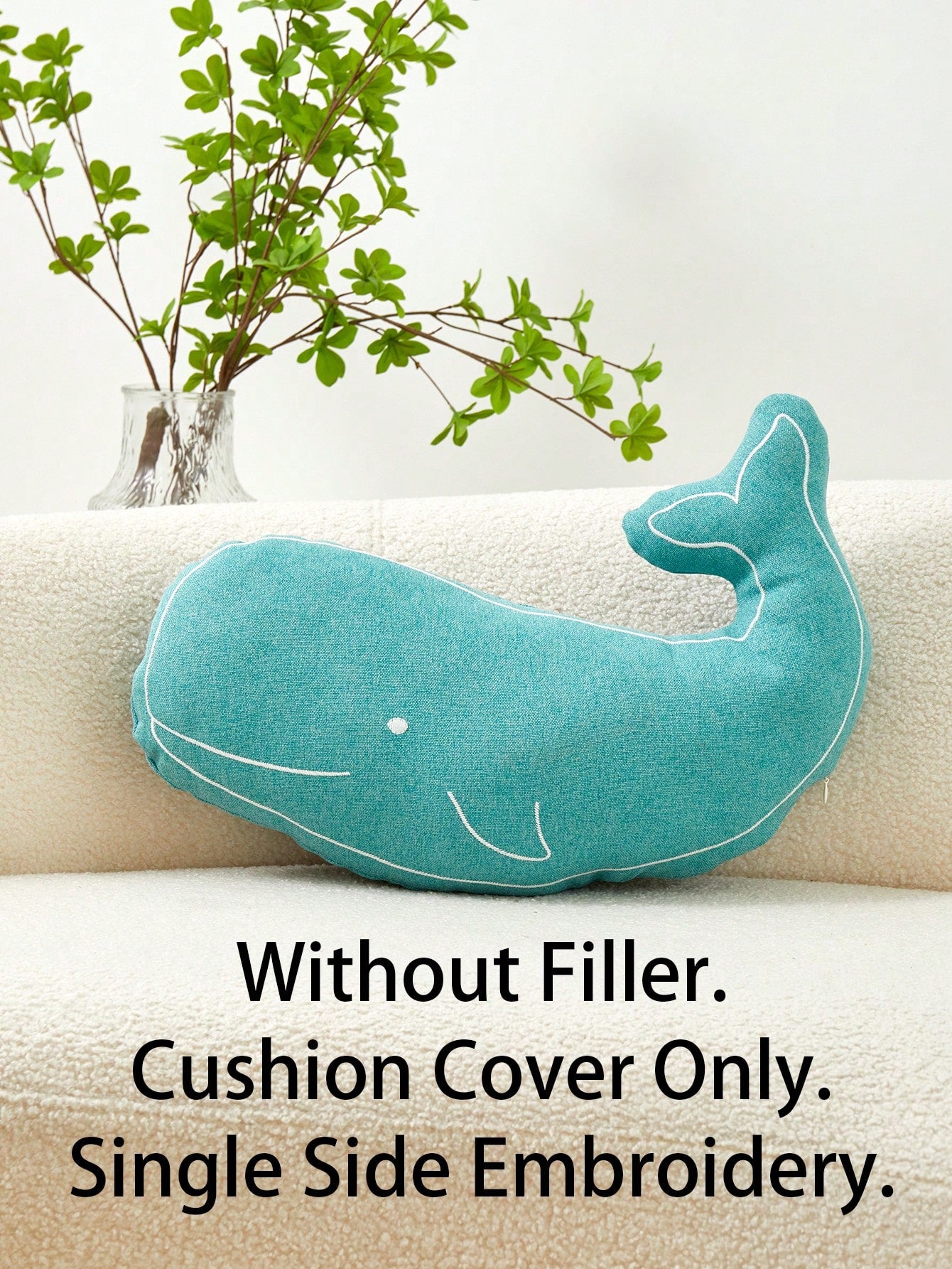 1pc Turquoise Blue Whale Embroidered Shaped Decorative Pillowcase, Suitable For Indoor Decor, Seasonless Shaped Pillowcase, Without Insert
