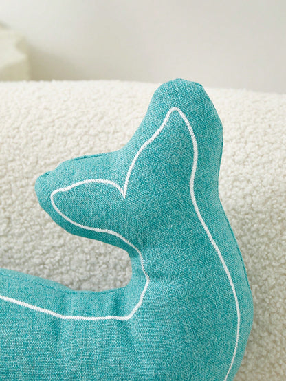 1pc Turquoise Blue Whale Embroidered Shaped Decorative Pillowcase, Suitable For Indoor Decor, Seasonless Shaped Pillowcase, Without Insert