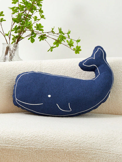 1pc Turquoise Blue Whale Embroidered Shaped Decorative Pillowcase, Suitable For Indoor Decor, Seasonless Shaped Pillowcase, Without Insert
