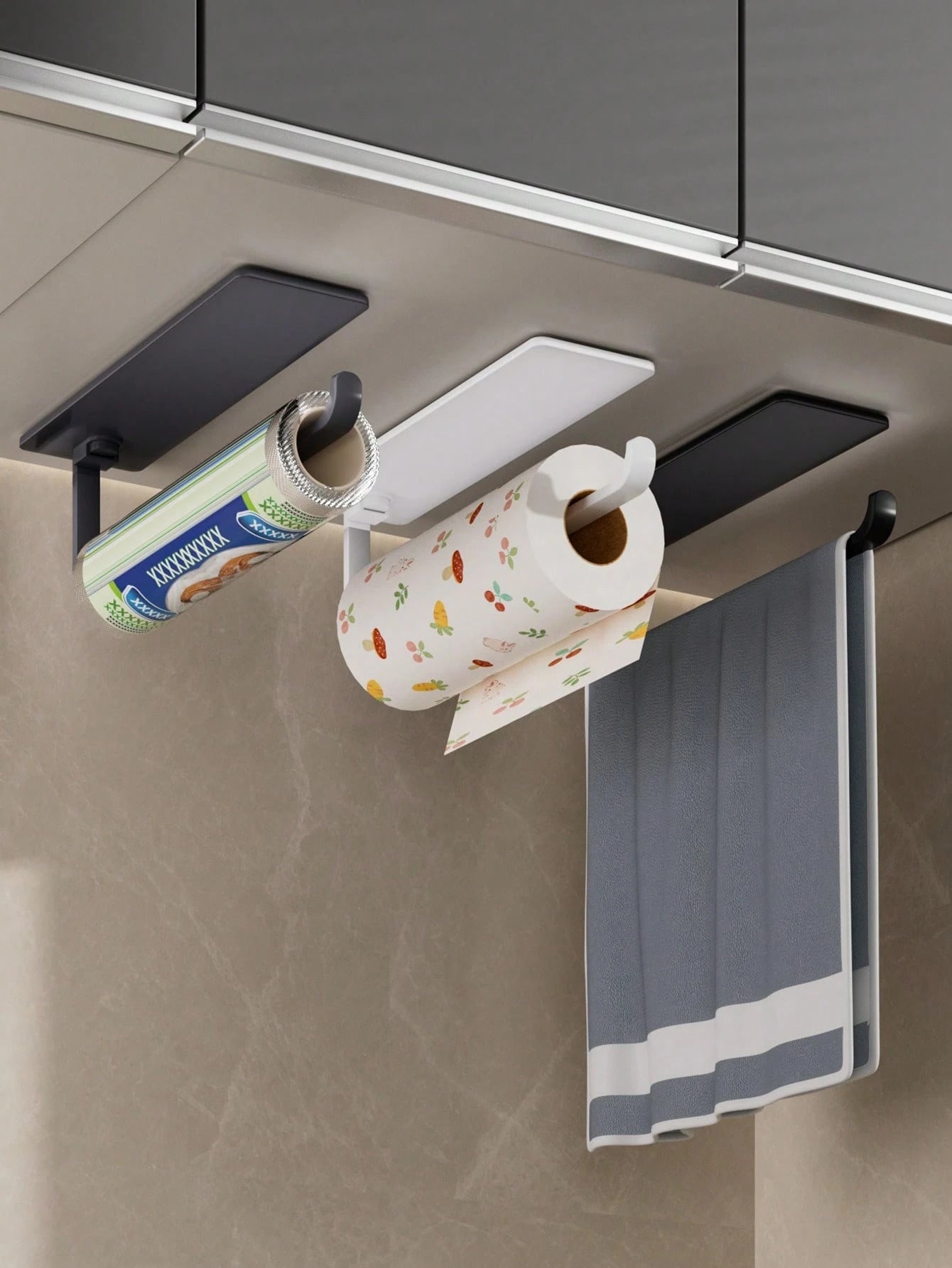 1Pc Under Cabinet Paper Towel Holder, Self-Adhesive Wall Mounted Dispenser For Kitchen, Space-Saving Hanging Storage Rack For Bathroom, Universal Sticky Roll Hanger Bar