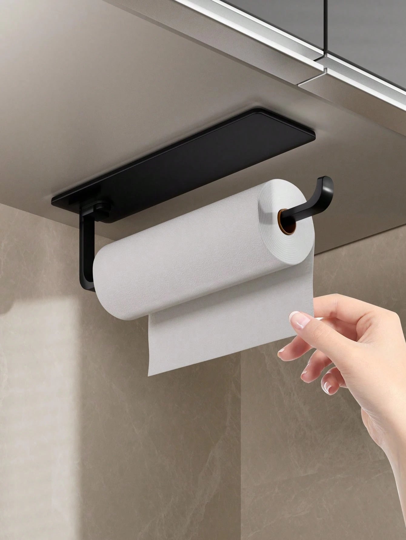 1Pc Under Cabinet Paper Towel Holder, Self-Adhesive Wall Mounted Dispenser For Kitchen, Space-Saving Hanging Storage Rack For Bathroom, Universal Sticky Roll Hanger Bar