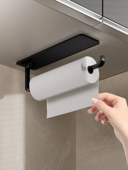 1Pc Under Cabinet Paper Towel Holder, Self-Adhesive Wall Mounted Dispenser For Kitchen, Space-Saving Hanging Storage Rack For Bathroom, Universal Sticky Roll Hanger Bar