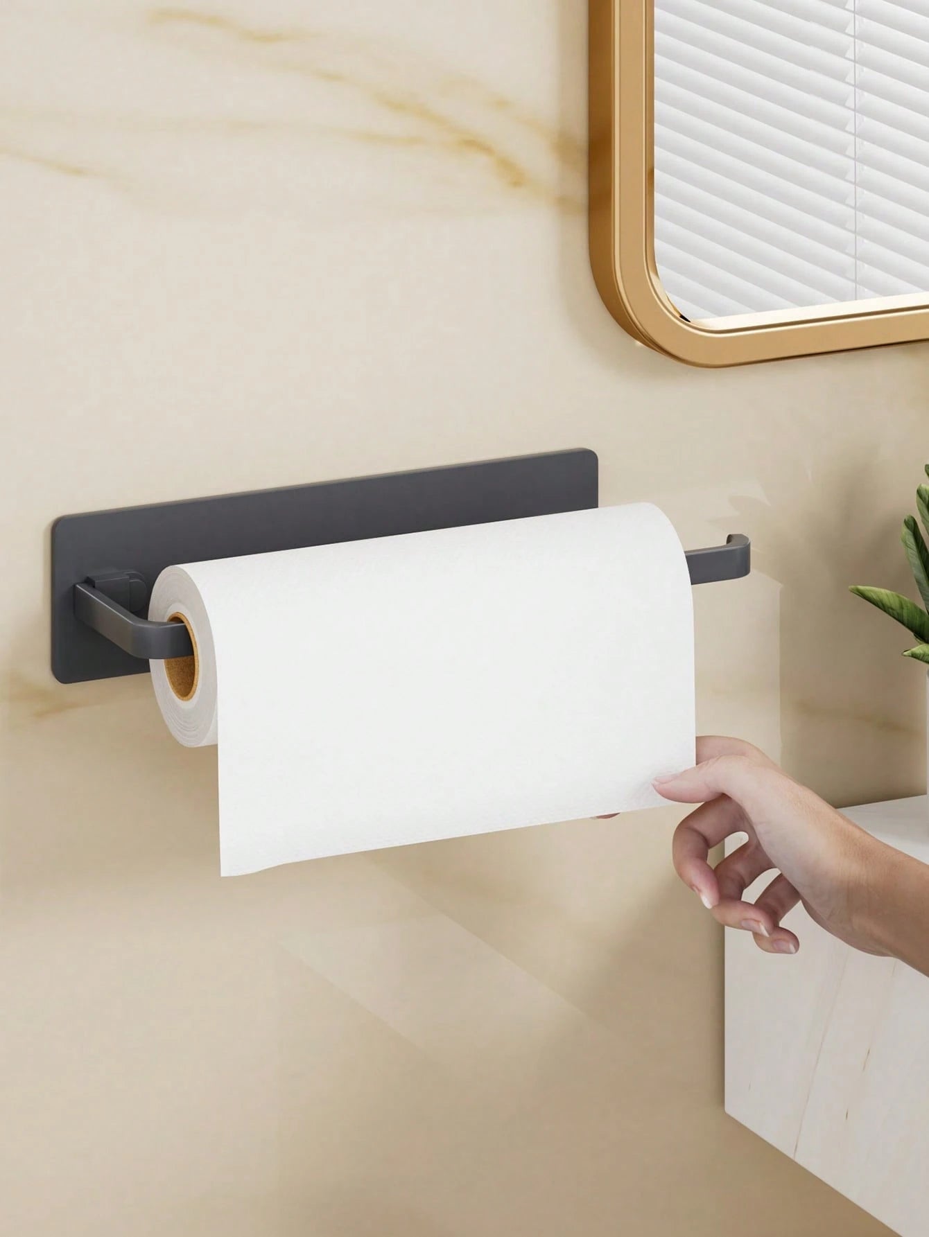 1Pc Under Cabinet Paper Towel Holder, Self-Adhesive Wall Mounted Dispenser For Kitchen, Space-Saving Hanging Storage Rack For Bathroom, Universal Sticky Roll Hanger Bar