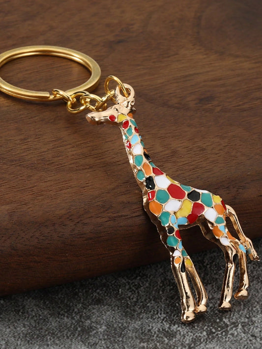 1pc Unisex Creative Colorful Giraffe Keychain Cute Versatile Retro Giraffe Couple Gift Bag Charm Deer Jewellery Shine Party Car Accessories For Woman Gifts For Women Gifts For Men