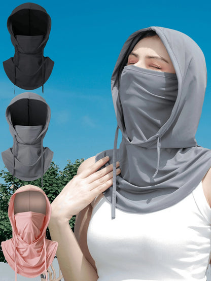 1pc Unisex Ice Silk UV Protection Balaclava- Full Face Cycling Protection- Breathable, Seamless, Adjustable Drawstring Neck Gaiter Scarf, Outdoor Motorcycle Cycling Bicycle Fishing Head Cover, With