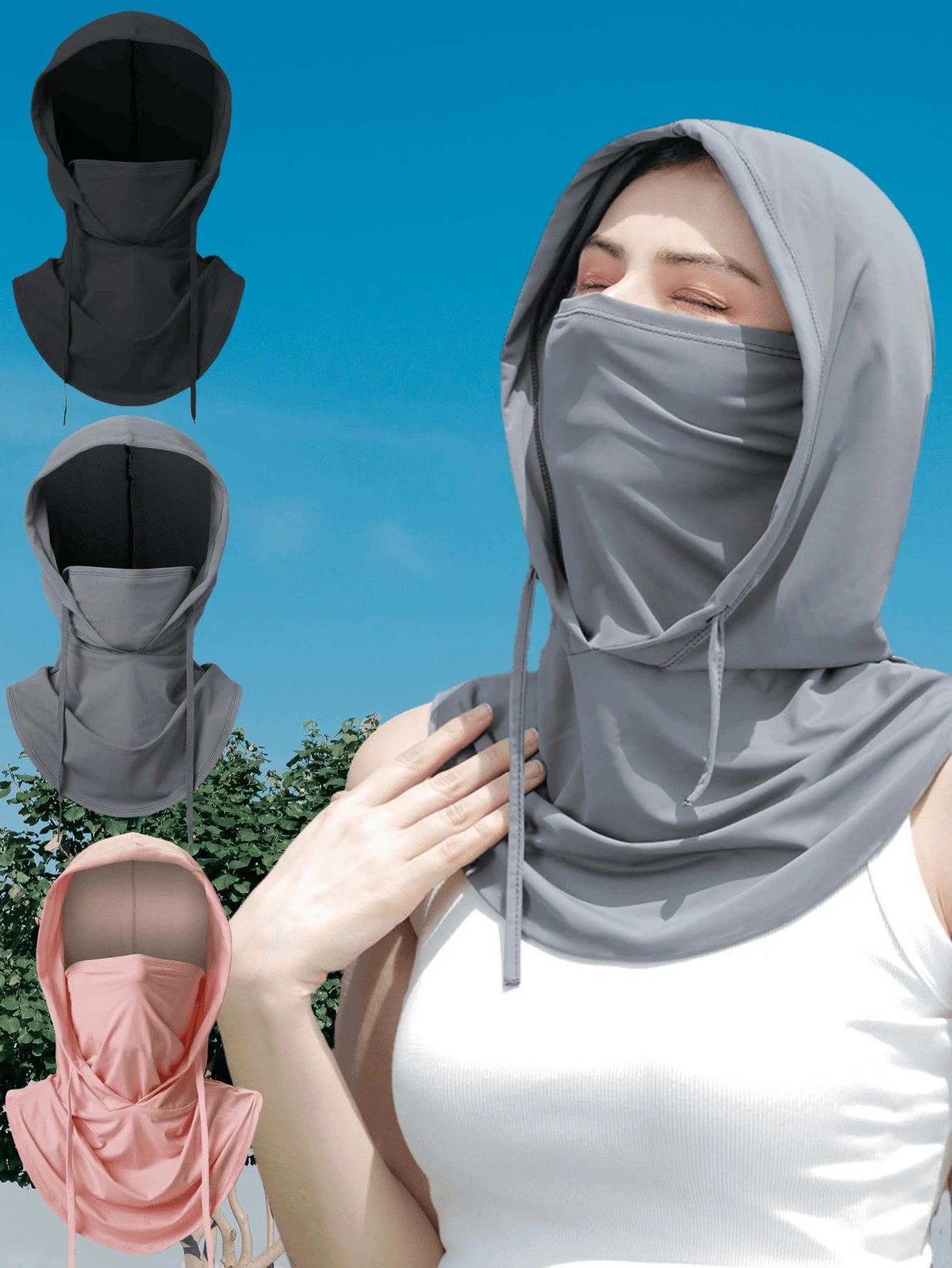 1pc Unisex Ice Silk UV Protection Balaclava- Full Face Cycling Protection- Breathable, Seamless, Adjustable Drawstring Neck Gaiter Scarf, Outdoor Motorcycle Cycling Bicycle Fishing Head Cover, With