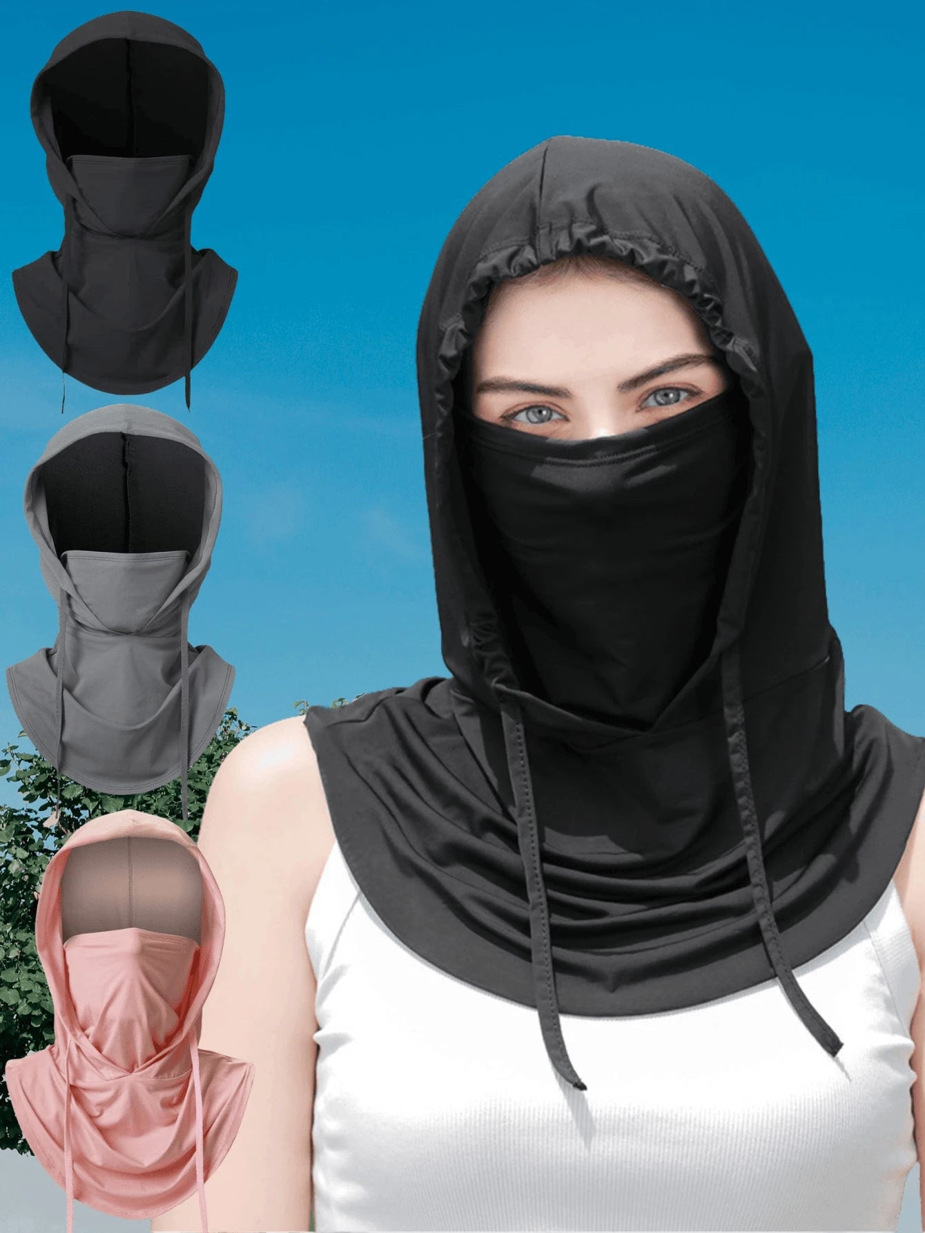 1pc Unisex Ice Silk UV Protection Balaclava- Full Face Cycling Protection- Breathable, Seamless, Adjustable Drawstring Neck Gaiter Scarf, Outdoor Motorcycle Cycling Bicycle Fishing Head Cover, With