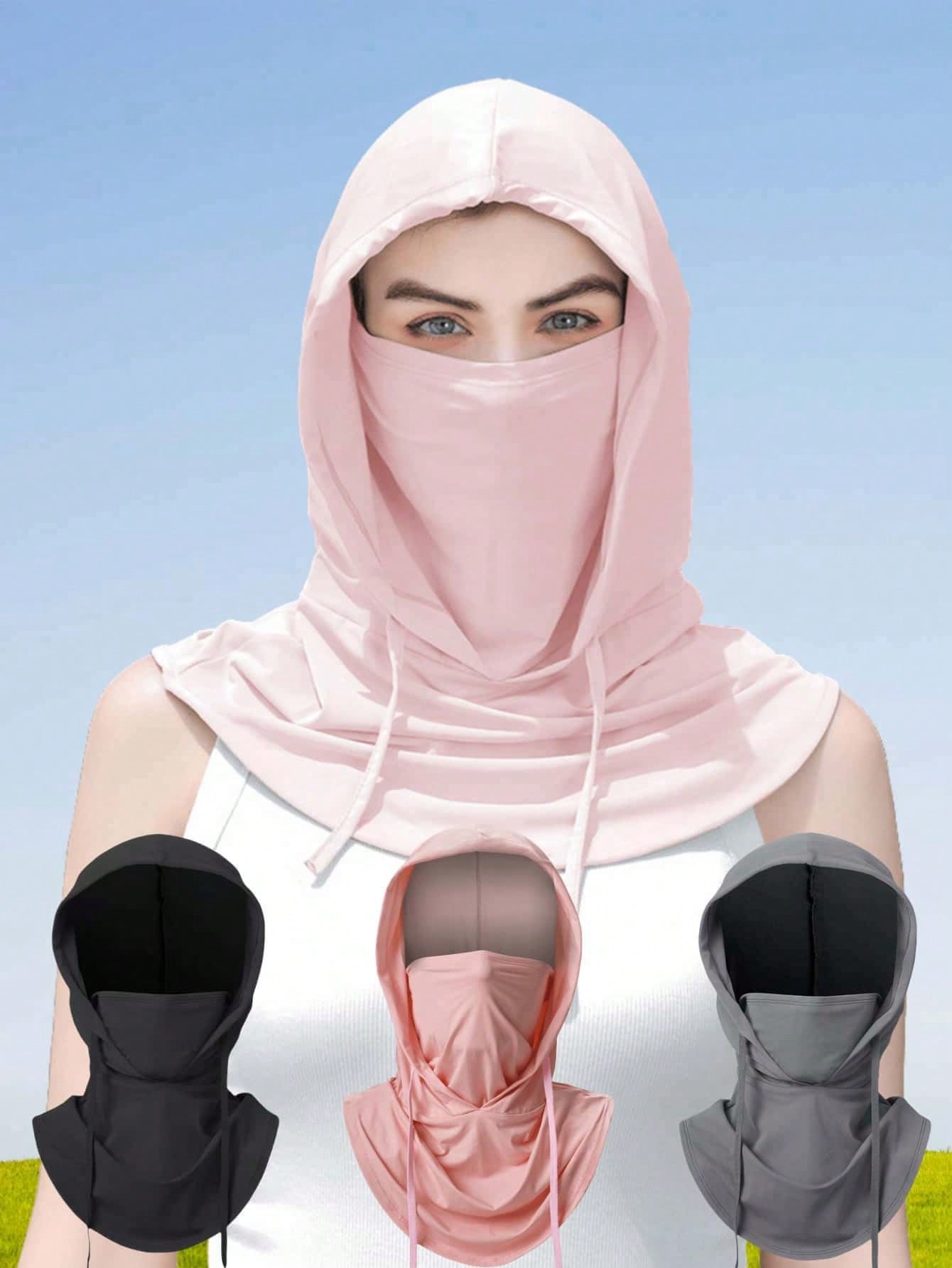 1pc Unisex Ice Silk UV Protection Balaclava- Full Face Cycling Protection- Breathable, Seamless, Adjustable Drawstring Neck Gaiter Scarf, Outdoor Motorcycle Cycling Bicycle Fishing Head Cover, With