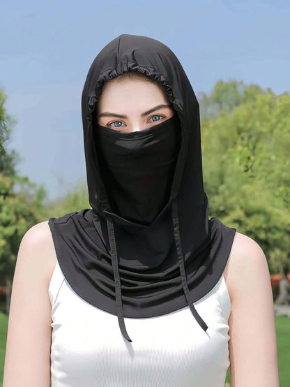 1pc Unisex Ice Silk UV Protection Balaclava- Full Face Cycling Protection- Breathable, Seamless, Adjustable Drawstring Neck Gaiter Scarf, Outdoor Motorcycle Cycling Bicycle Fishing Head Cover, With