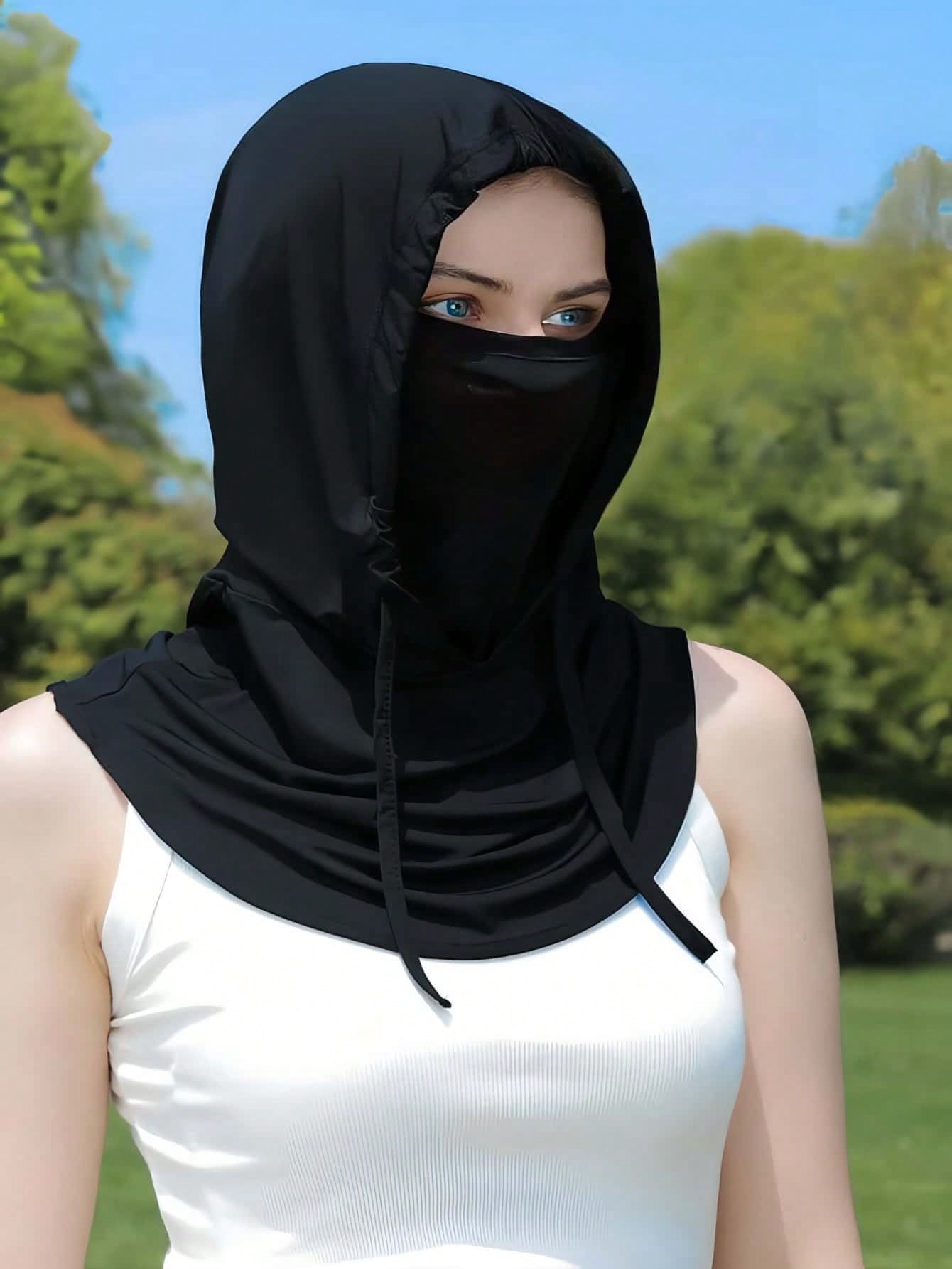 1pc Unisex Ice Silk UV Protection Balaclava- Full Face Cycling Protection- Breathable, Seamless, Adjustable Drawstring Neck Gaiter Scarf, Outdoor Motorcycle Cycling Bicycle Fishing Head Cover, With
