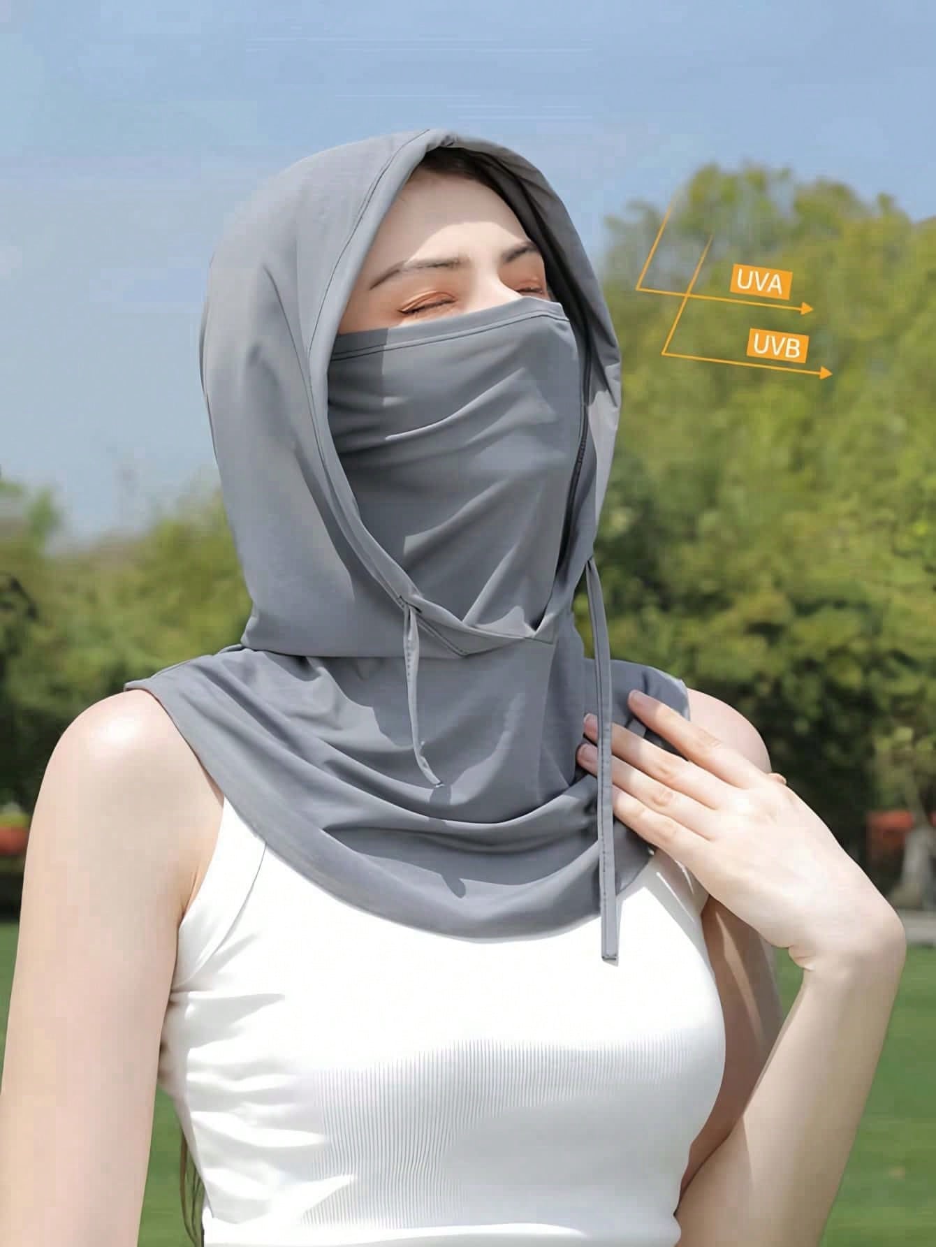 1pc Unisex Ice Silk UV Protection Balaclava- Full Face Cycling Protection- Breathable, Seamless, Adjustable Drawstring Neck Gaiter Scarf, Outdoor Motorcycle Cycling Bicycle Fishing Head Cover, With