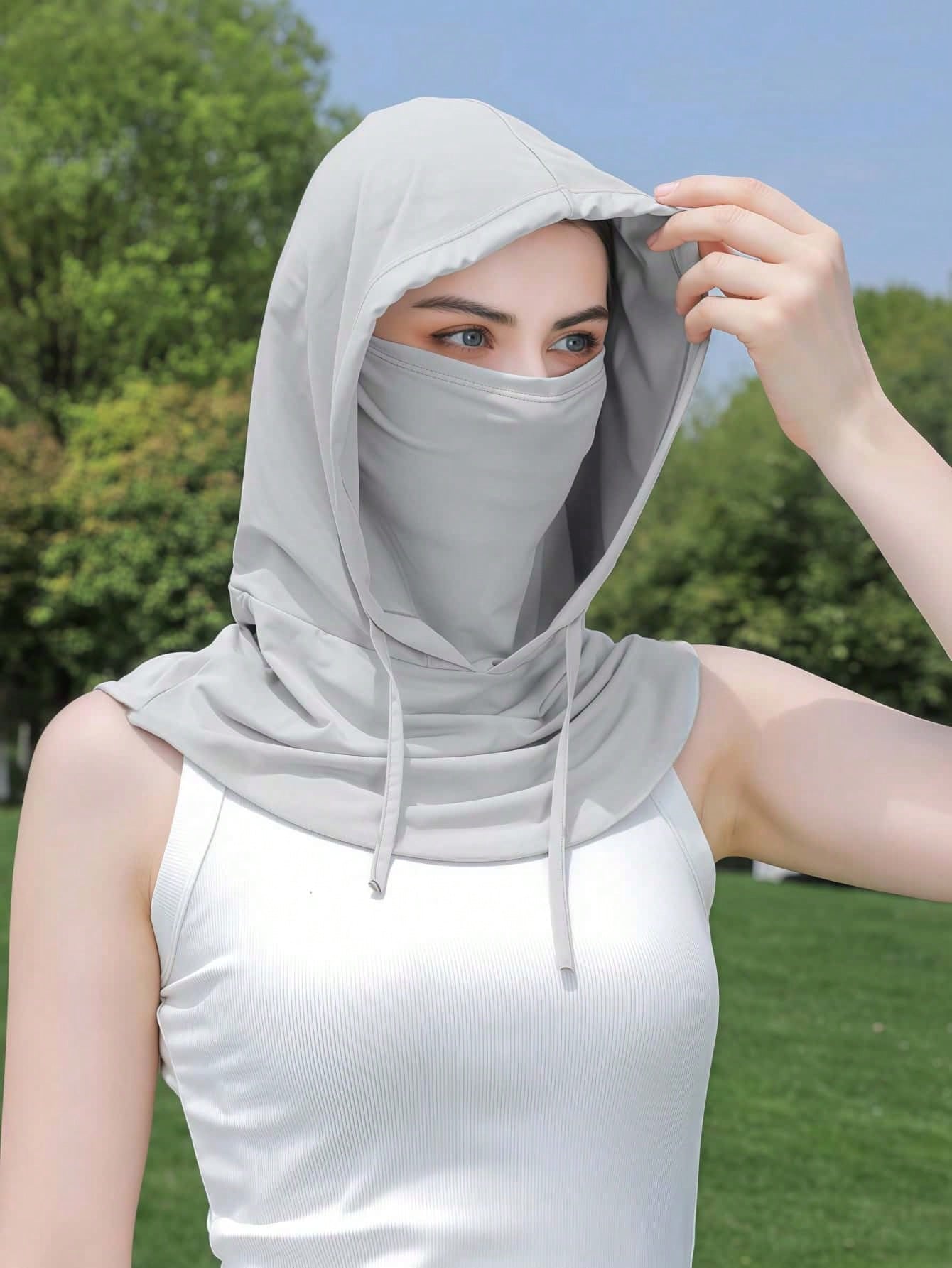 1pc Unisex Ice Silk UV Protection Balaclava- Full Face Cycling Protection- Breathable, Seamless, Adjustable Drawstring Neck Gaiter Scarf, Outdoor Motorcycle Cycling Bicycle Fishing Head Cover, With