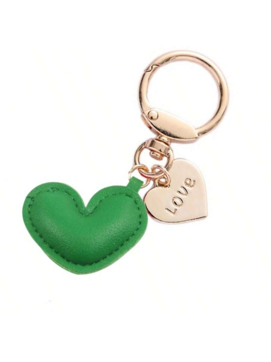 1pc Unisex Minimalist PU Leather Heart Keychain Pendant Couple Gift Bag Charm