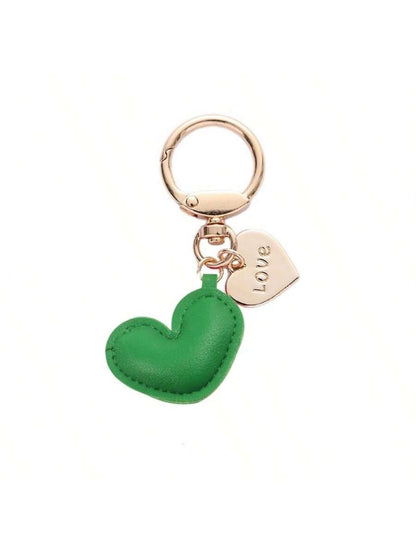 1pc Unisex Minimalist PU Leather Heart Keychain Pendant Couple Gift Bag Charm