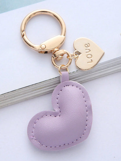 1pc Unisex Minimalist PU Leather Heart Keychain Pendant Couple Gift Bag Charm
