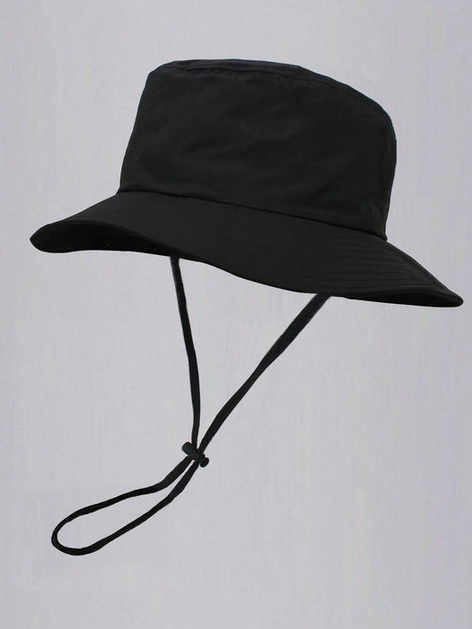 1pc Unisex Solid Color Bucket Hat With Adjustable Windproof Rope, Lightweight Fashion Outdoor Travel Hiking Climbing Casual Sports Sun Hat, Summer UV Protection Sunshade Cap