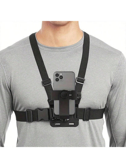1pc Universal Phone Chest Strap Holder, Suitable For First-Person Shooting, Outdoor Smartphone POV Video Shooting, Phone Clip, Phone Holder Chest Strap Charger Protective Case, Office Essential Digita