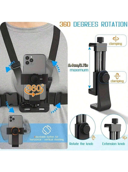 1pc Universal Phone Chest Strap Holder, Suitable For First-Person Shooting, Outdoor Smartphone POV Video Shooting, Phone Clip, Phone Holder Chest Strap Charger Protective Case, Office Essential Digita